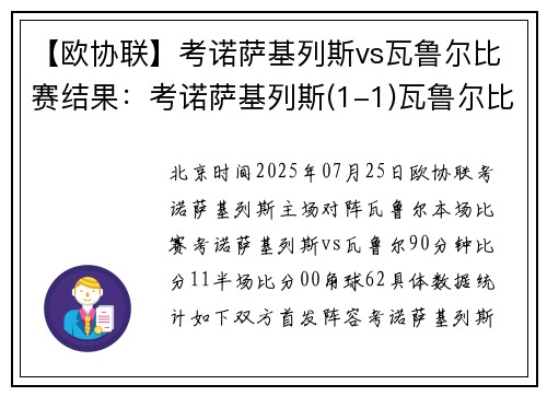 【欧协联】考诺萨基列斯vs瓦鲁尔比赛结果：考诺萨基列斯(1-1)瓦鲁尔比分战报
