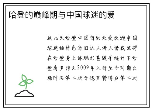 哈登的巅峰期与中国球迷的爱