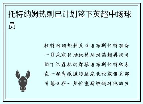 托特纳姆热刺已计划签下英超中场球员
